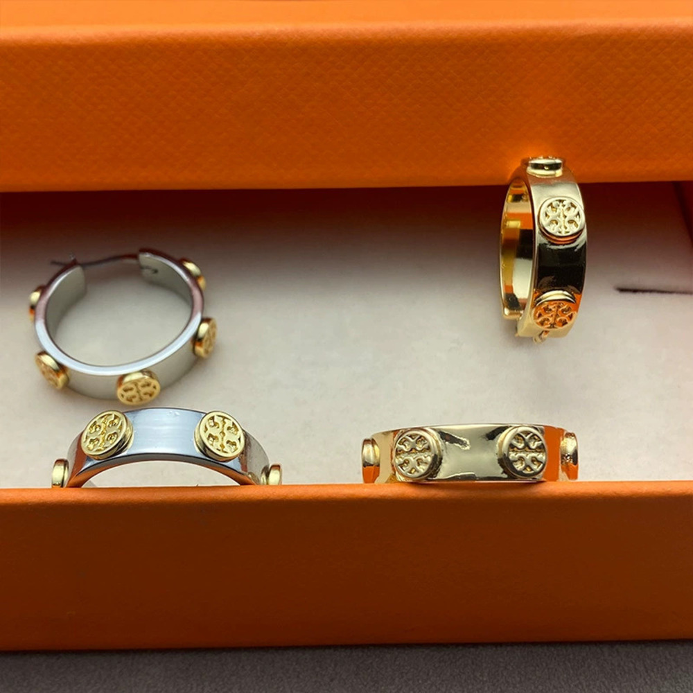 Tory Burch Gold Double Circle Letter Earrings